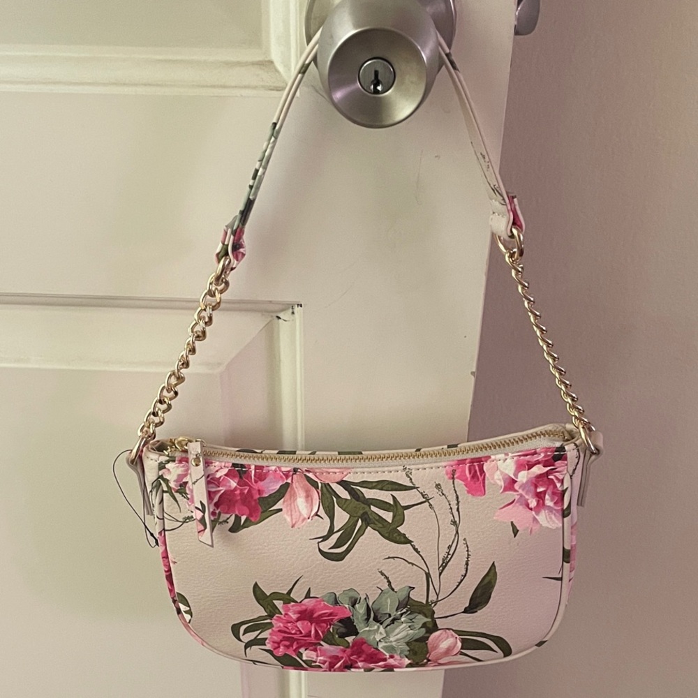 Macy's Pink and Cream Floral Shoulder Bag - Picture 2 of 4